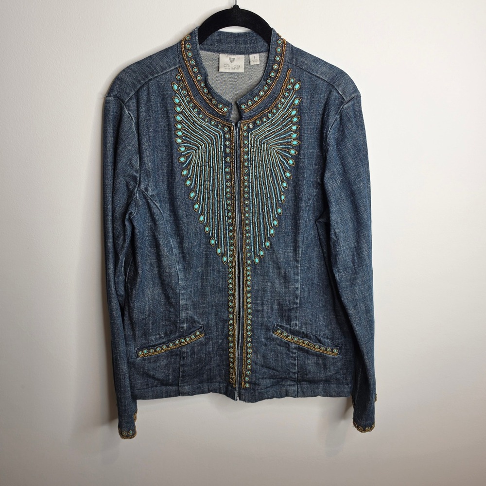 Chico's Beaded Denim Jacket Womens 1 (8)